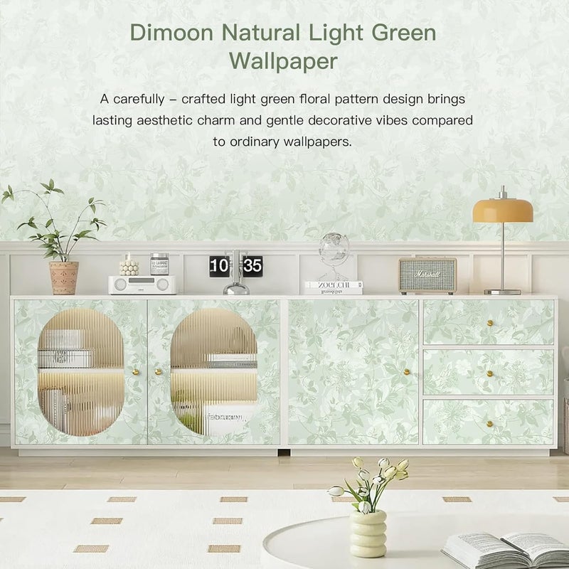 Dimoon 17.3" X 393" Peel and Stick Wallpaper Floral Boho Green Contact Paper Bird Cute Girl Modern Wall Paper Renter Friendly Waterproof Removable Self Adhesive Bedroom Kitchen Dorm Cabinets Vinyl - Image 4